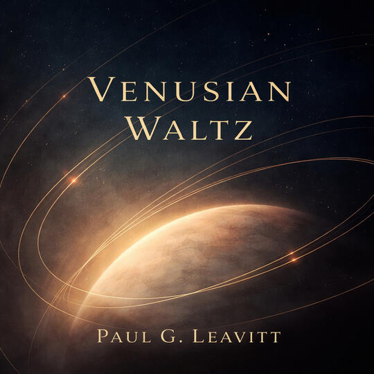 Album cover for “Venusian Waltz” by Paul G. Leavitt, featuring a stylized planet with orbital lines